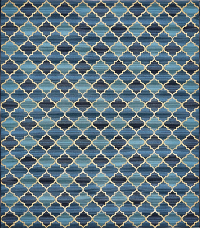 Blue 10' x 12' Outdoor Trellis Rectangle Area Rug Weather Resistant for Patio, Deck, Terrace, Balcony, Porch Geometric Design Water Safe Outside Carpet for Sale at Rug Engine