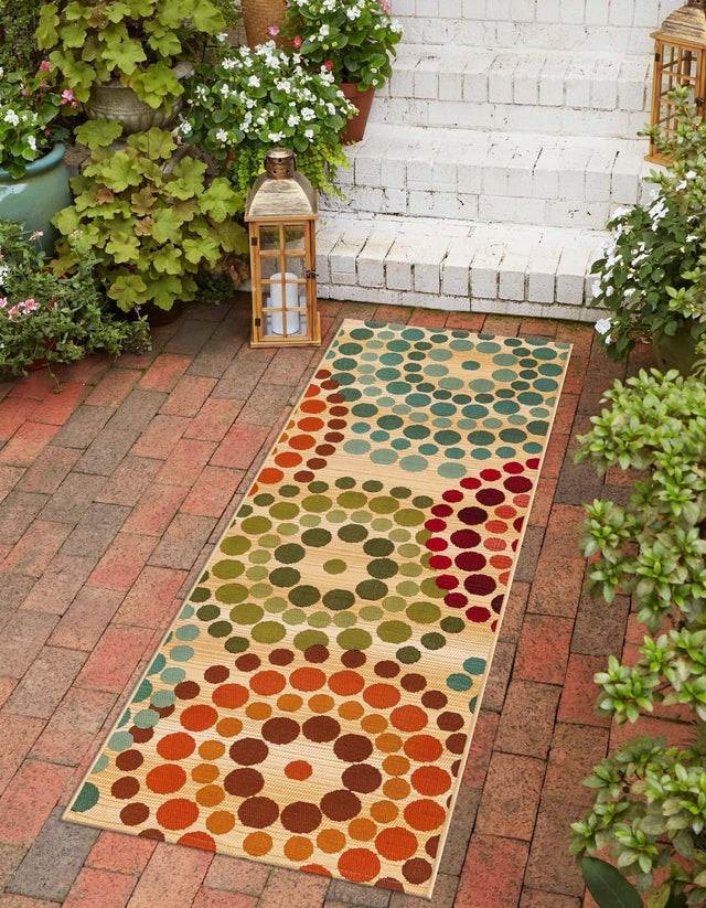 Beige 2' 7 x 7' 1 Outdoor Modern Runner Area Rug Weather Resistant for Patio, Deck, Terrace, Balcony, Porch 100% Polypropylene Modern Outside Carpet for Sale at Rug Engine