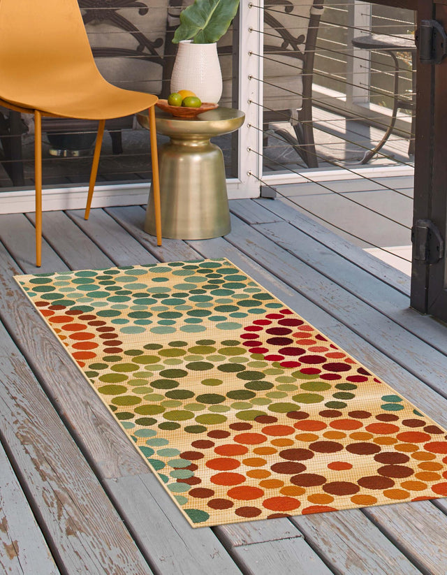 Beige 2' 7 x 11' Outdoor Modern Runner Area Rug Weather Resistant for Patio, Deck, Terrace, Balcony, Porch 100% Polypropylene Modern Outside Carpet for Sale at Rug Engine