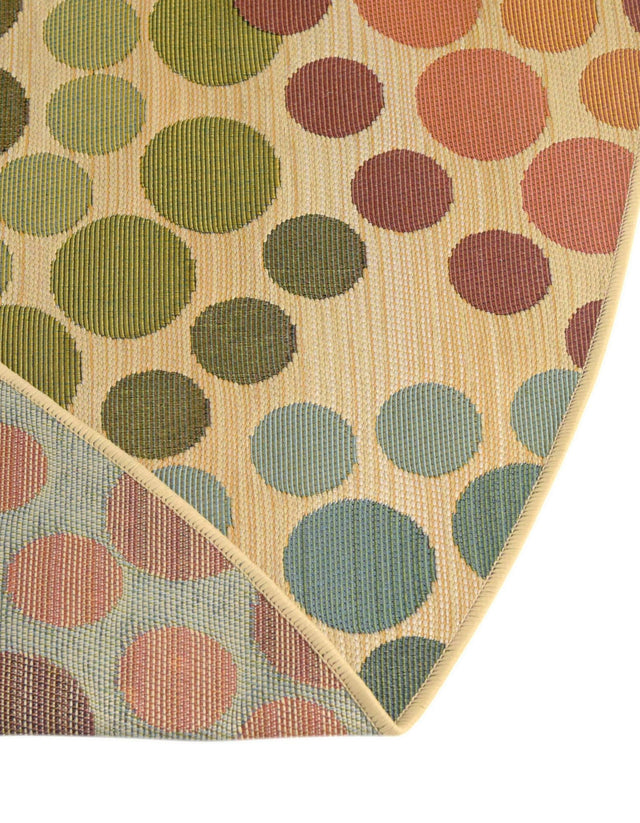 Beige 2' 7 x 2' 7 Outdoor Modern Round Area Rug Weather Resistant for Patio, Deck, Terrace, Balcony, Porch 100% Polypropylene Modern Outside Carpet for Sale at Rug Engine