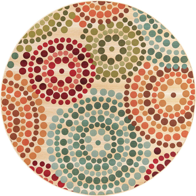 Beige 8' x 8' Outdoor Modern Round Area Rug Weather Resistant for Patio, Deck, Terrace, Balcony, Porch 100% Polypropylene Modern Outside Carpet for Sale at Rug Engine