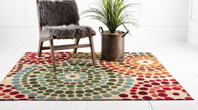 Beige 6' 1 x 6' 1 Outdoor Modern Square Area Rug Weather Resistant for Patio, Deck, Terrace, Balcony, Porch 100% Polypropylene Modern Outside Carpet for Sale at Rug Engine