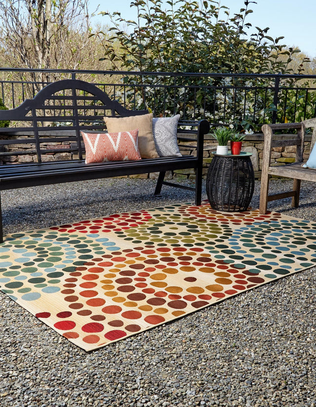 Beige 2' 2 x 3' 1 Outdoor Modern Rectangle Area Rug Weather Resistant for Patio, Deck, Terrace, Balcony, Porch 100% Polypropylene Modern Outside Carpet for Sale at Rug Engine