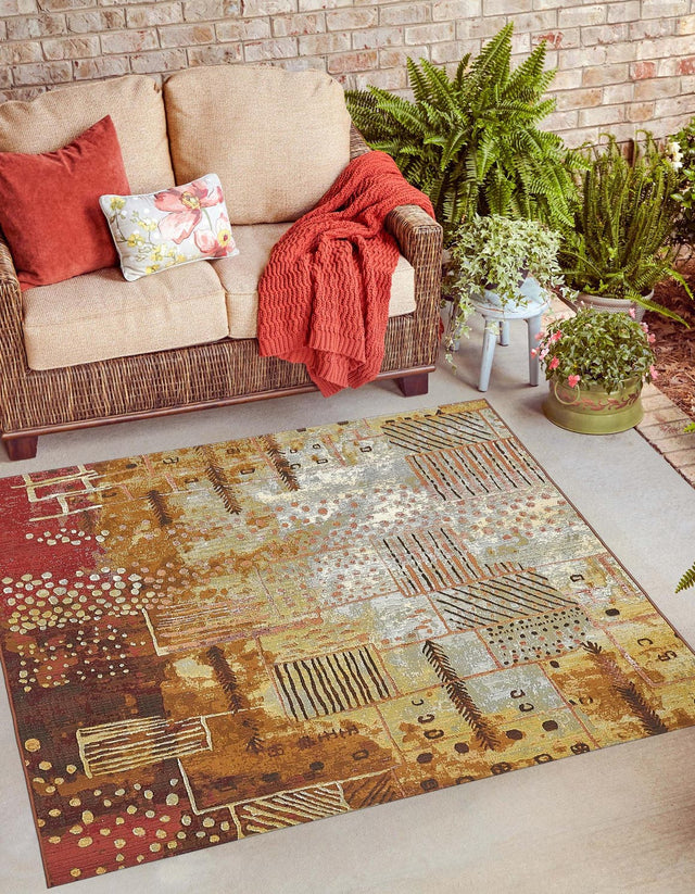 Multicolor 6' 1 x 6' 1 Outdoor Modern Square Area Rug Weather Resistant for Patio, Deck, Terrace, Balcony, Porch 100% Polypropylene Modern Outside Carpet for Sale at Rug Engine
