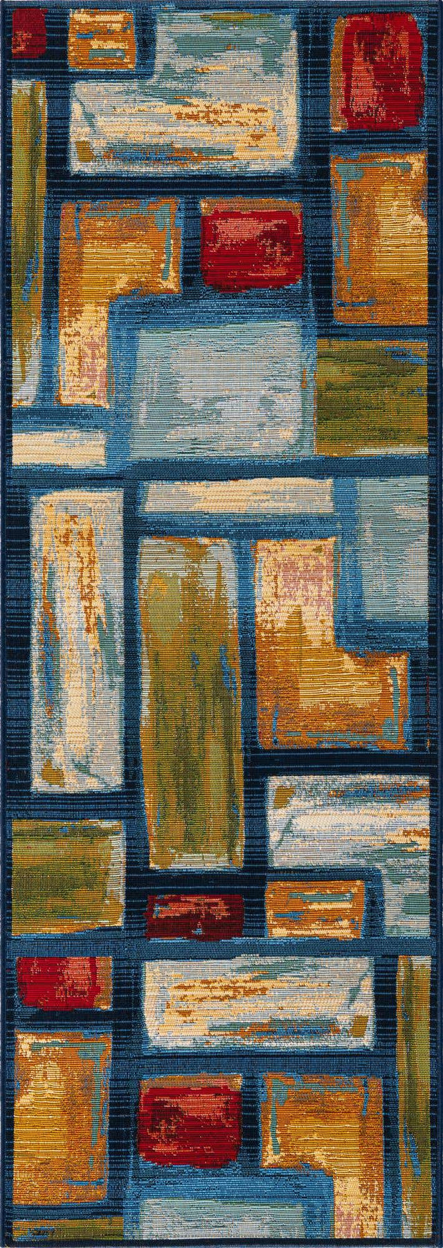 Multicolor 2' x 6' 1 Outdoor Modern Runner Area Rug Weather Resistant for Patio, Deck, Terrace, Balcony, Porch 100% Polypropylene Modern Outside Carpet for Sale at Rug Engine