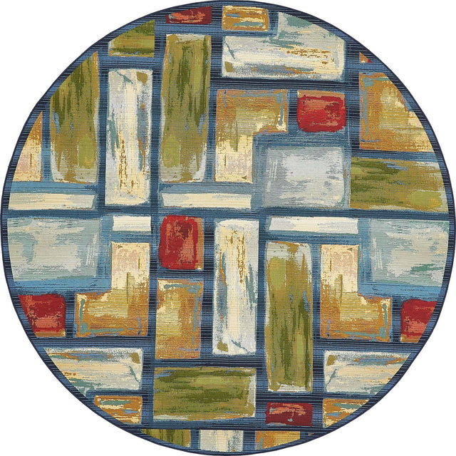 Multicolor 8' x 8' Outdoor Modern Round Area Rug Weather Resistant for Patio, Deck, Terrace, Balcony, Porch 100% Polypropylene Modern Outside Carpet for Sale at Rug Engine
