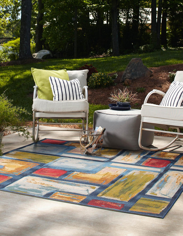 Multicolor 6' 1 x 6' 1 Outdoor Modern Square Area Rug Weather Resistant for Patio, Deck, Terrace, Balcony, Porch 100% Polypropylene Modern Outside Carpet for Sale at Rug Engine