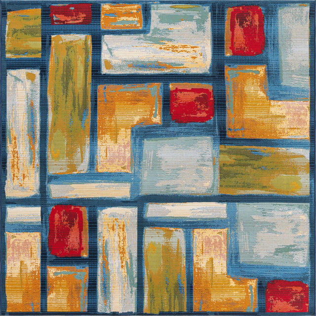 Multicolor 6' 1 x 6' 1 Outdoor Modern Square Area Rug Weather Resistant for Patio, Deck, Terrace, Balcony, Porch 100% Polypropylene Modern Outside Carpet for Sale at Rug Engine