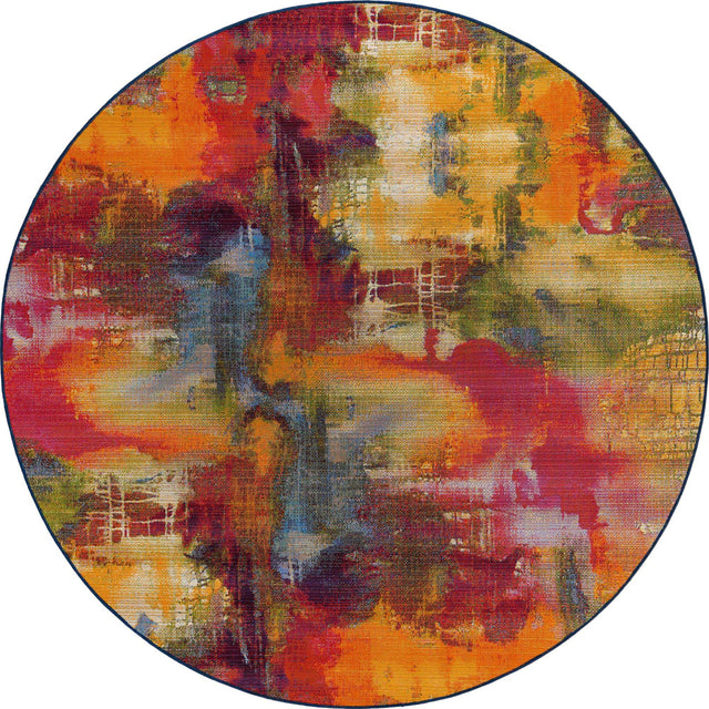 Multicolor 8' x 8' Outdoor Modern Round Area Rug Weather Resistant for Patio, Deck, Terrace, Balcony, Porch 100% Polypropylene Modern Outside Carpet for Sale at Rug Engine