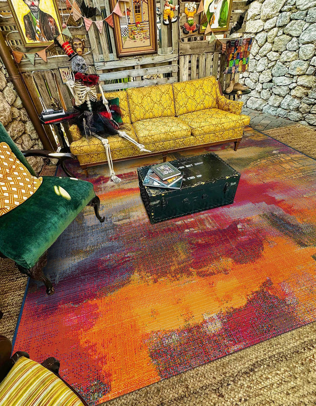 Multicolor 4' 1 x 6' 1 Outdoor Modern Rectangle Area Rug Weather Resistant for Patio, Deck, Terrace, Balcony, Porch 100% Polypropylene Modern Outside Carpet for Sale at Rug Engine