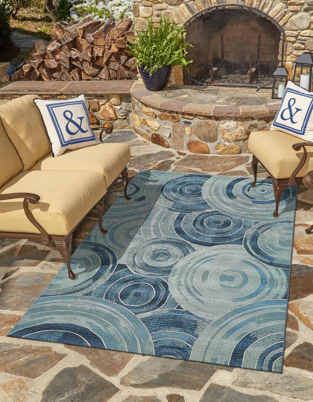 Light Blue 10' x 12' 2 Outdoor Modern Rectangle Area Rug Weather Resistant for Patio, Deck, Terrace, Balcony, Porch 100% Polypropylene Modern Outside Carpet for Sale at Rug Engine