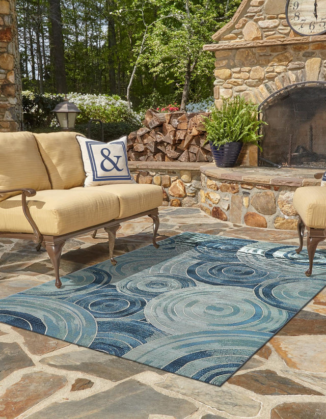 Light Blue 10' x 12' 2 Outdoor Modern Rectangle Area Rug Weather Resistant for Patio, Deck, Terrace, Balcony, Porch 100% Polypropylene Modern Outside Carpet for Sale at Rug Engine