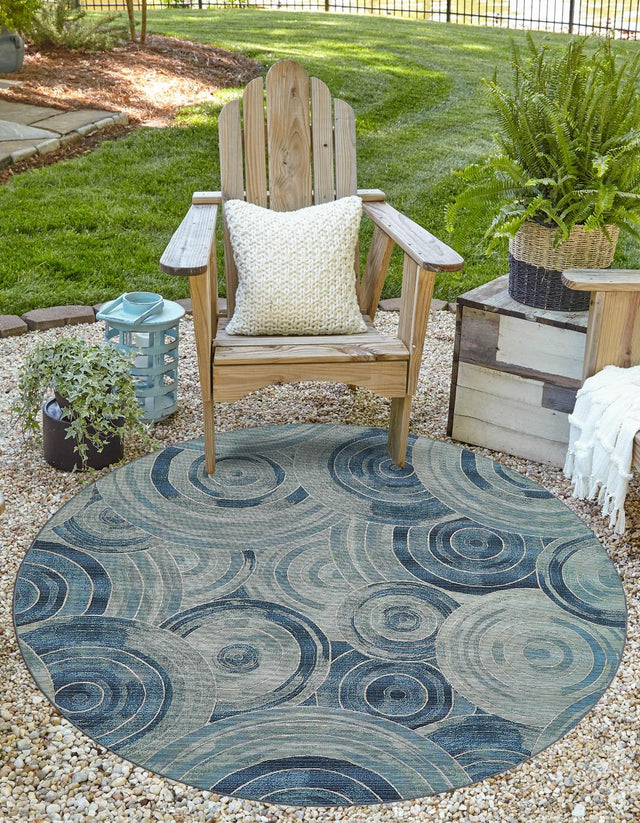 Light Blue 8' x 8' Outdoor Modern Round Area Rug Weather Resistant for Patio, Deck, Terrace, Balcony, Porch 100% Polypropylene Modern Outside Carpet for Sale at Rug Engine