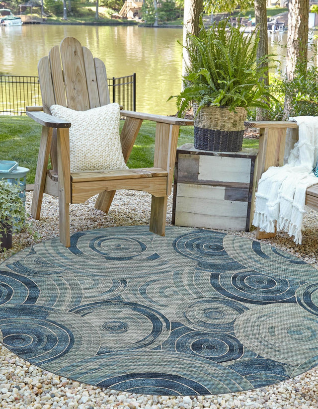 Light Blue 8' x 8' Outdoor Modern Round Area Rug Weather Resistant for Patio, Deck, Terrace, Balcony, Porch 100% Polypropylene Modern Outside Carpet for Sale at Rug Engine