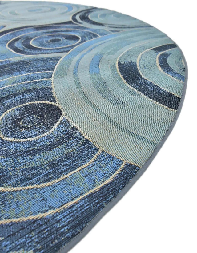 Light Blue 8' x 8' Outdoor Modern Round Area Rug Weather Resistant for Patio, Deck, Terrace, Balcony, Porch 100% Polypropylene Modern Outside Carpet for Sale at Rug Engine