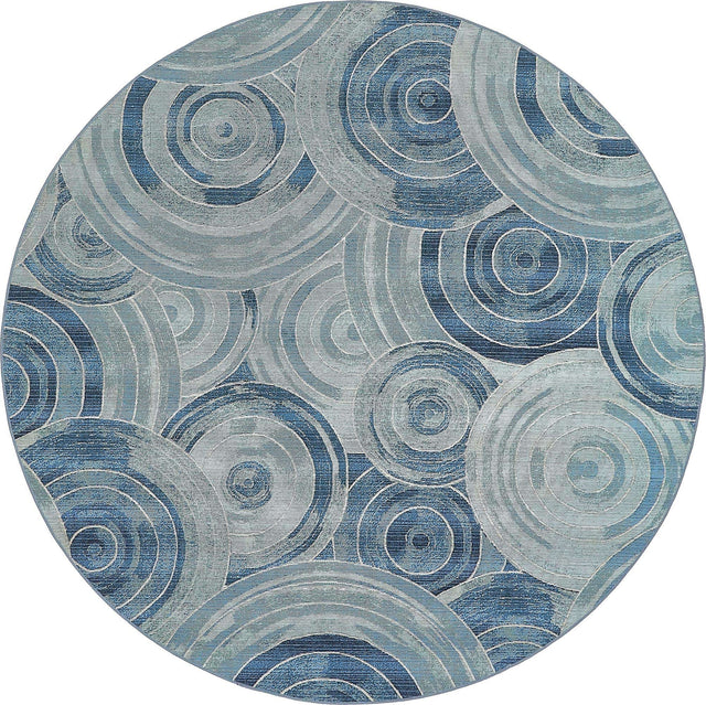 Light Blue 8' x 8' Outdoor Modern Round Area Rug Weather Resistant for Patio, Deck, Terrace, Balcony, Porch 100% Polypropylene Modern Outside Carpet for Sale at Rug Engine