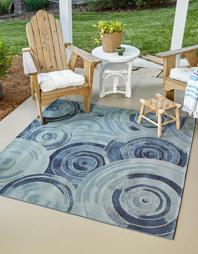 Light Blue 6' 1 x 6' 1 Outdoor Modern Square Area Rug Weather Resistant for Patio, Deck, Terrace, Balcony, Porch 100% Polypropylene Modern Outside Carpet for Sale at Rug Engine