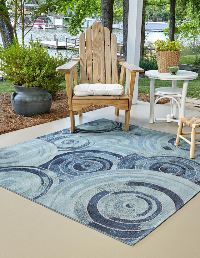 Light Blue 6' 1 x 6' 1 Outdoor Modern Square Area Rug Weather Resistant for Patio, Deck, Terrace, Balcony, Porch 100% Polypropylene Modern Outside Carpet for Sale at Rug Engine