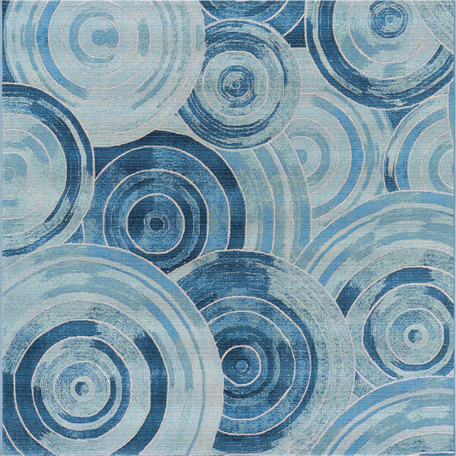 Light Blue 6' 1 x 6' 1 Outdoor Modern Square Area Rug Weather Resistant for Patio, Deck, Terrace, Balcony, Porch 100% Polypropylene Modern Outside Carpet for Sale at Rug Engine