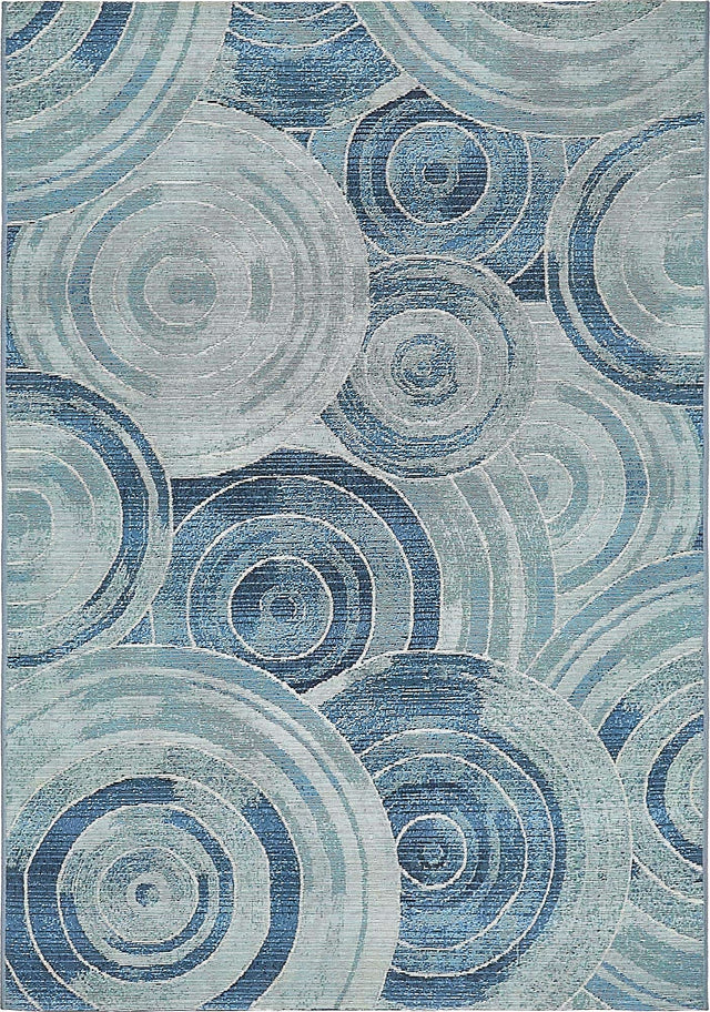 Light Blue 4' 1 x 6' 1 Outdoor Modern Rectangle Area Rug Weather Resistant for Patio, Deck, Terrace, Balcony, Porch 100% Polypropylene Modern Outside Carpet for Sale at Rug Engine
