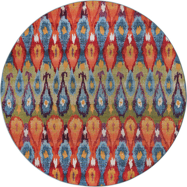Multicolor 8' x 8' Outdoor Modern Round Area Rug Weather Resistant for Patio, Deck, Terrace, Balcony, Porch 100% Polypropylene Modern Outside Carpet for Sale at Rug Engine
