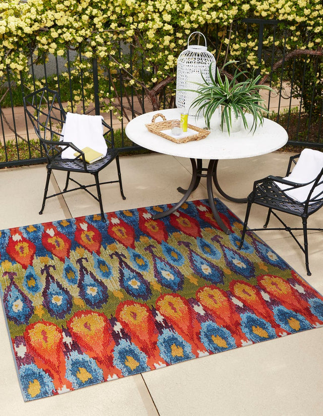 Multicolor 10' x 10' Outdoor Modern Square Area Rug Weather Resistant for Patio, Deck, Terrace, Balcony, Porch 100% Polypropylene Modern Outside Carpet for Sale at Rug Engine