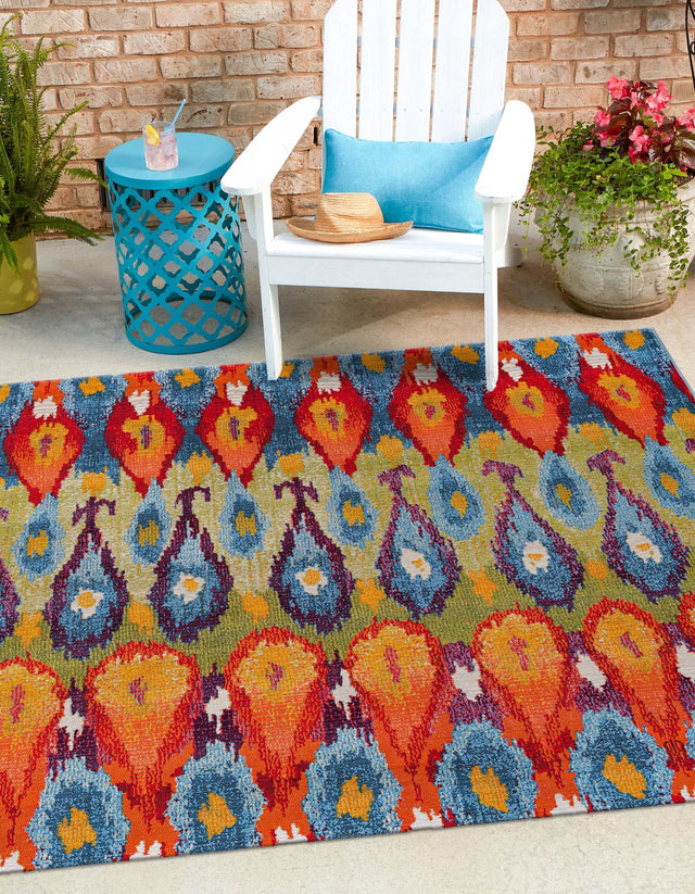 Multicolor 10' x 10' Outdoor Modern Square Area Rug Weather Resistant for Patio, Deck, Terrace, Balcony, Porch 100% Polypropylene Modern Outside Carpet for Sale at Rug Engine