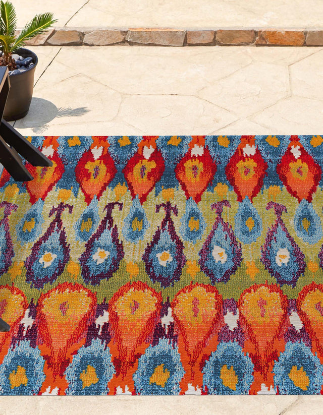 Multicolor 5' 3 x 5' 3 Outdoor Modern Square Area Rug Weather Resistant for Patio, Deck, Terrace, Balcony, Porch 100% Polypropylene Modern Outside Carpet for Sale at Rug Engine