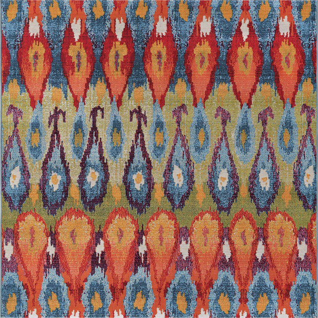 Multicolor 6' 1 x 6' 1 Outdoor Modern Square Area Rug Weather Resistant for Patio, Deck, Terrace, Balcony, Porch 100% Polypropylene Modern Outside Carpet for Sale at Rug Engine