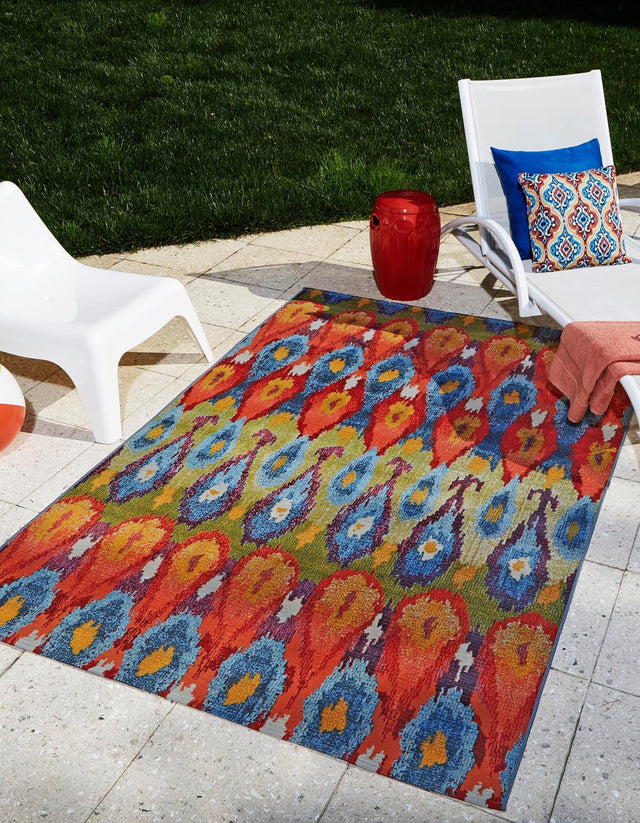 Multicolor 8' x 11' 4 Outdoor Modern Rectangle Area Rug Weather Resistant for Patio, Deck, Terrace, Balcony, Porch 100% Polypropylene Modern Outside Carpet for Sale at Rug Engine