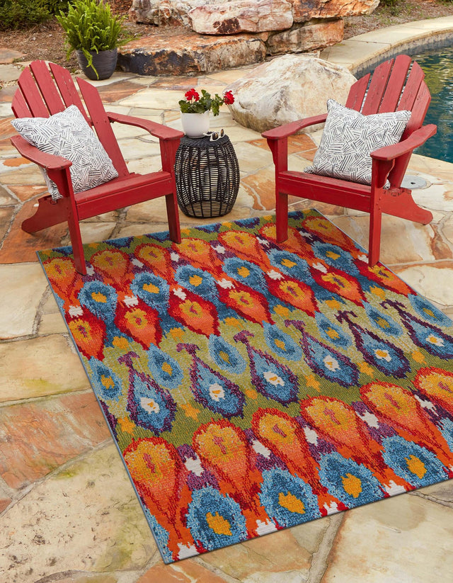 Multicolor 5' 3 x 8' Outdoor Modern Rectangle Area Rug Weather Resistant for Patio, Deck, Terrace, Balcony, Porch 100% Polypropylene Modern Outside Carpet for Sale at Rug Engine