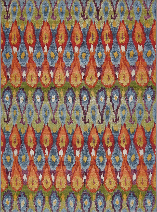 Multicolor 8' x 11' 4 Outdoor Modern Rectangle Area Rug Weather Resistant for Patio, Deck, Terrace, Balcony, Porch 100% Polypropylene Modern Outside Carpet for Sale at Rug Engine