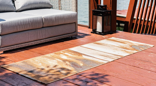 Brown 2' 7 x 5' 3 Outdoor Modern Runner Area Rug Weather Resistant for Patio, Deck, Terrace, Balcony, Porch 100% Polypropylene Modern Outside Carpet for Sale at Rug Engine