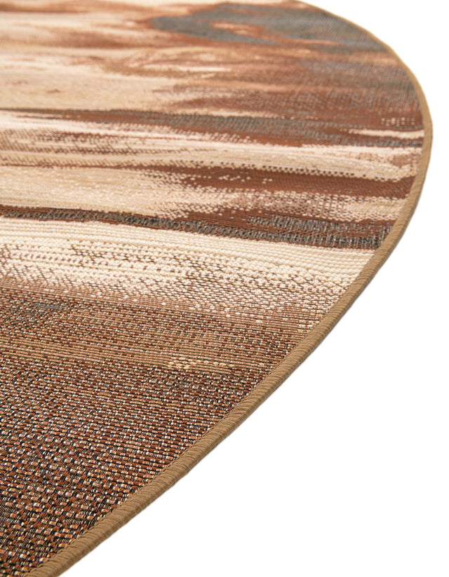 Brown 8' x 8' Outdoor Modern Round Area Rug Weather Resistant for Patio, Deck, Terrace, Balcony, Porch 100% Polypropylene Modern Outside Carpet for Sale at Rug Engine