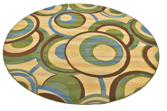 Beige 8' x 8' Outdoor Modern Round Area Rug Weather Resistant for Patio, Deck, Terrace, Balcony, Porch 100% Polypropylene Modern Outside Carpet for Sale at Rug Engine