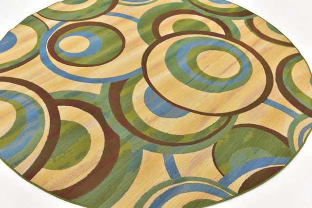 Beige 8' x 8' Outdoor Modern Round Area Rug Weather Resistant for Patio, Deck, Terrace, Balcony, Porch 100% Polypropylene Modern Outside Carpet for Sale at Rug Engine