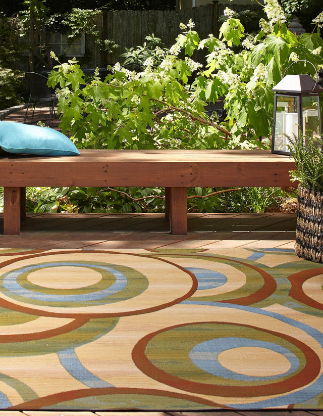 Beige 6' 1 x 6' 1 Outdoor Modern Square Area Rug Weather Resistant for Patio, Deck, Terrace, Balcony, Porch 100% Polypropylene Modern Outside Carpet for Sale at Rug Engine