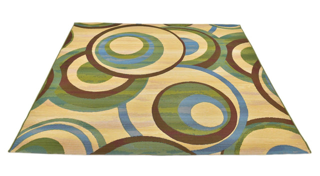 Beige 6' 1 x 6' 1 Outdoor Modern Square Area Rug Weather Resistant for Patio, Deck, Terrace, Balcony, Porch 100% Polypropylene Modern Outside Carpet for Sale at Rug Engine