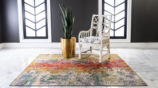 Multicolor 10' x 10' Outdoor Modern Square Area Rug Weather Resistant for Patio, Deck, Terrace, Balcony, Porch 100% Polypropylene Modern Outside Carpet for Sale at Rug Engine