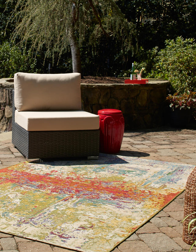 Multicolor 7' x 10' Outdoor Modern Rectangle Area Rug Weather Resistant for Patio, Deck, Terrace, Balcony, Porch 100% Polypropylene Modern Outside Carpet for Sale at Rug Engine