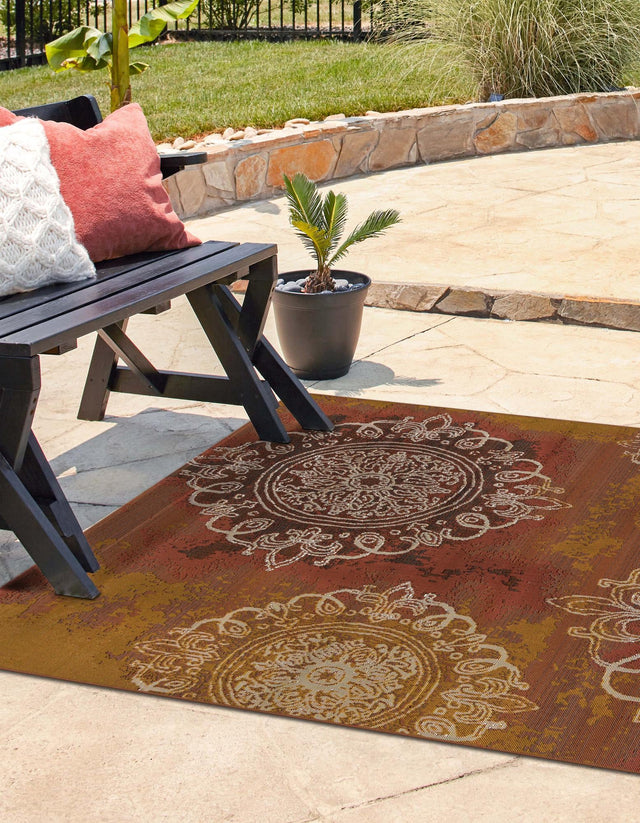 Rust Red 6' 1 x 6' 1 Outdoor Modern Square Area Rug Weather Resistant for Patio, Deck, Terrace, Balcony, Porch 100% Polypropylene Modern Outside Carpet for Sale at Rug Engine