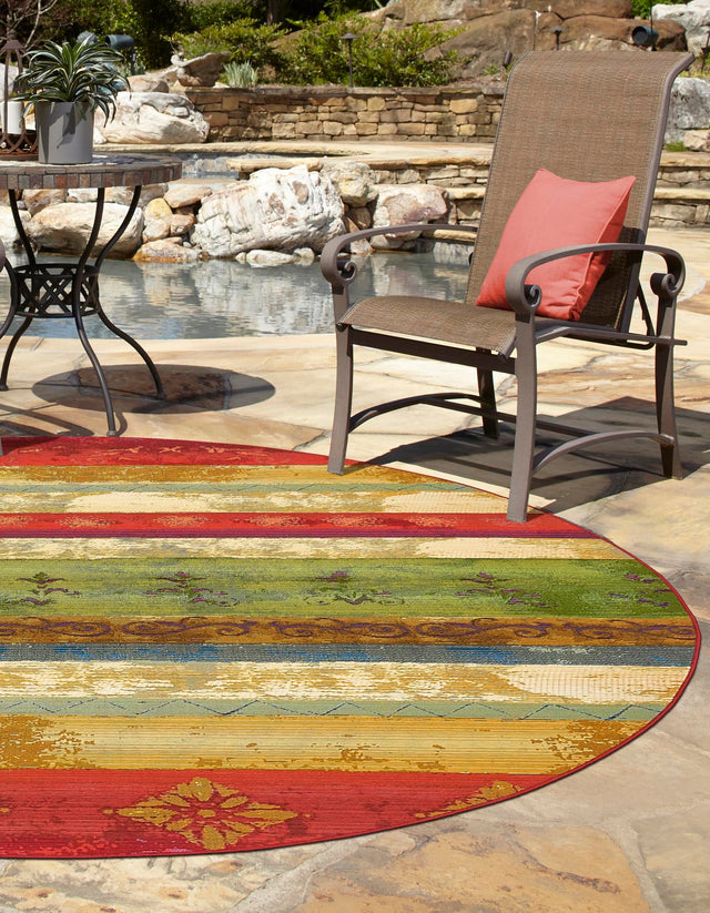 Multicolor 2' 7 x 2' 7 Outdoor Modern Round Area Rug Weather Resistant for Patio, Deck, Terrace, Balcony, Porch 100% Polypropylene Modern Outside Carpet for Sale at Rug Engine