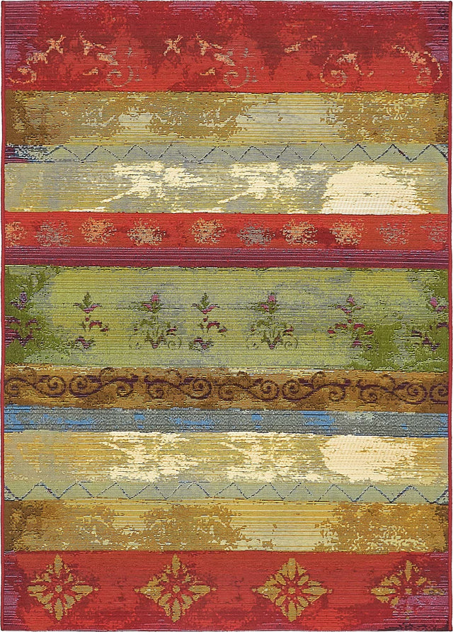 Multicolor 4' 1 x 6' 1 Outdoor Modern Rectangle Area Rug Weather Resistant for Patio, Deck, Terrace, Balcony, Porch 100% Polypropylene Modern Outside Carpet for Sale at Rug Engine
