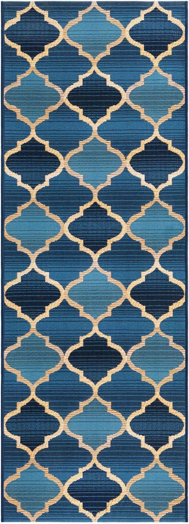 Blue 2' x 6' 1 Outdoor Trellis Runner Area Rug Weather Resistant for Patio, Deck, Terrace, Balcony, Porch Geometric Design Water Safe Outside Carpet for Sale at Rug Engine