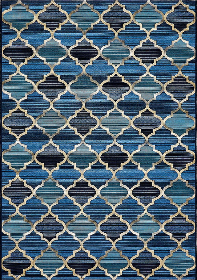 Blue 4' 1 x 6' 1 Outdoor Trellis Rectangle Area Rug Weather Resistant for Patio, Deck, Terrace, Balcony, Porch Geometric Design Water Safe Outside Carpet for Sale at Rug Engine