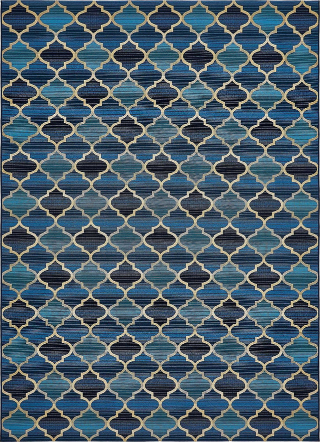 Blue 8' x 11' 4 Outdoor Trellis Rectangle Area Rug Weather Resistant for Patio, Deck, Terrace, Balcony, Porch Geometric Design Water Safe Outside Carpet for Sale at Rug Engine