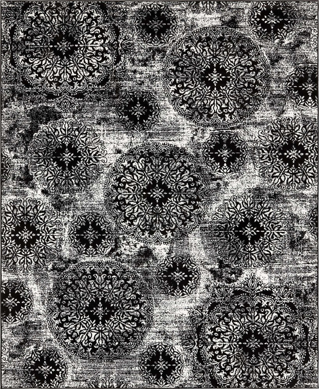 Black 7' 10 x 10' Sofia Rectangle Area Rug Durable Easy Clean Stain Resistant Unique Carpet for Affordable Interior Home Design for Sale at Rug Engine