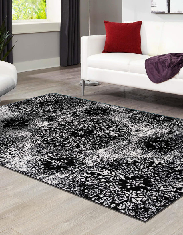 Black 7' 10 x 11' Sofia Rectangle Area Rug Durable Easy Clean Stain Resistant Unique Carpet for Affordable Interior Home Design for Sale at Rug Engine