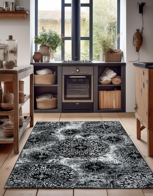 Black 9' x 12' Sofia Rectangle Area Rug Durable Easy Clean Stain Resistant Unique Carpet for Affordable Interior Home Design for Sale at Rug Engine