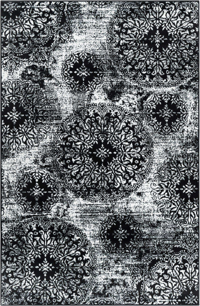 Black 5' 3 x 8' Sofia Rectangle Area Rug Durable Easy Clean Stain Resistant Unique Carpet for Affordable Interior Home Design for Sale at Rug Engine